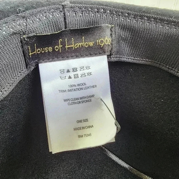 NWT House Of Harlow 1960 100% Black Wool Floppy Hat Womens Band Brand New main image 4